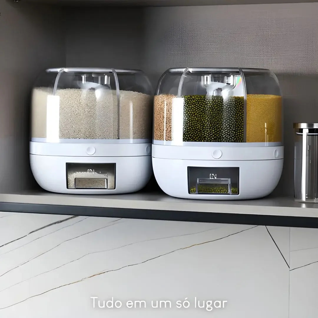 Dispensador de Grãos e Cereais: Modelo Giratório 6 em 1 - Odame