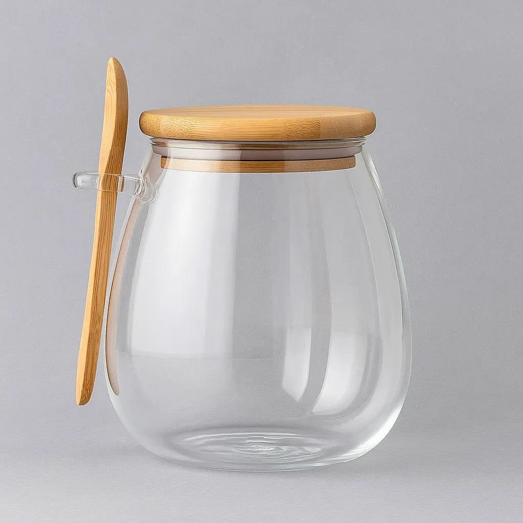 Pote de Vidro com Tampa Hermética e Colher de Bambu - Odame