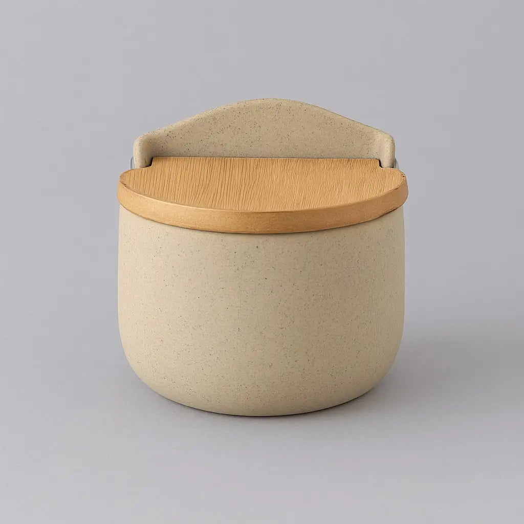 Frasco Artesanal de Cerâmica com Tampa de Bambu para Tempero - Odame