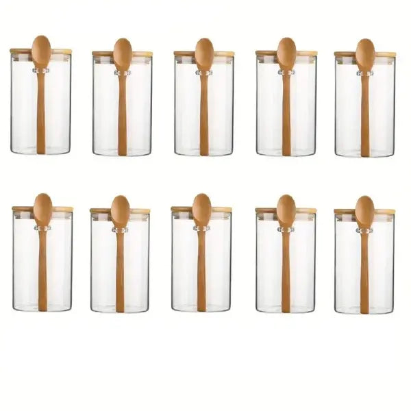 Pote de Vidro com Tampa Hermética e Colher de Bambu 280ml - Odame