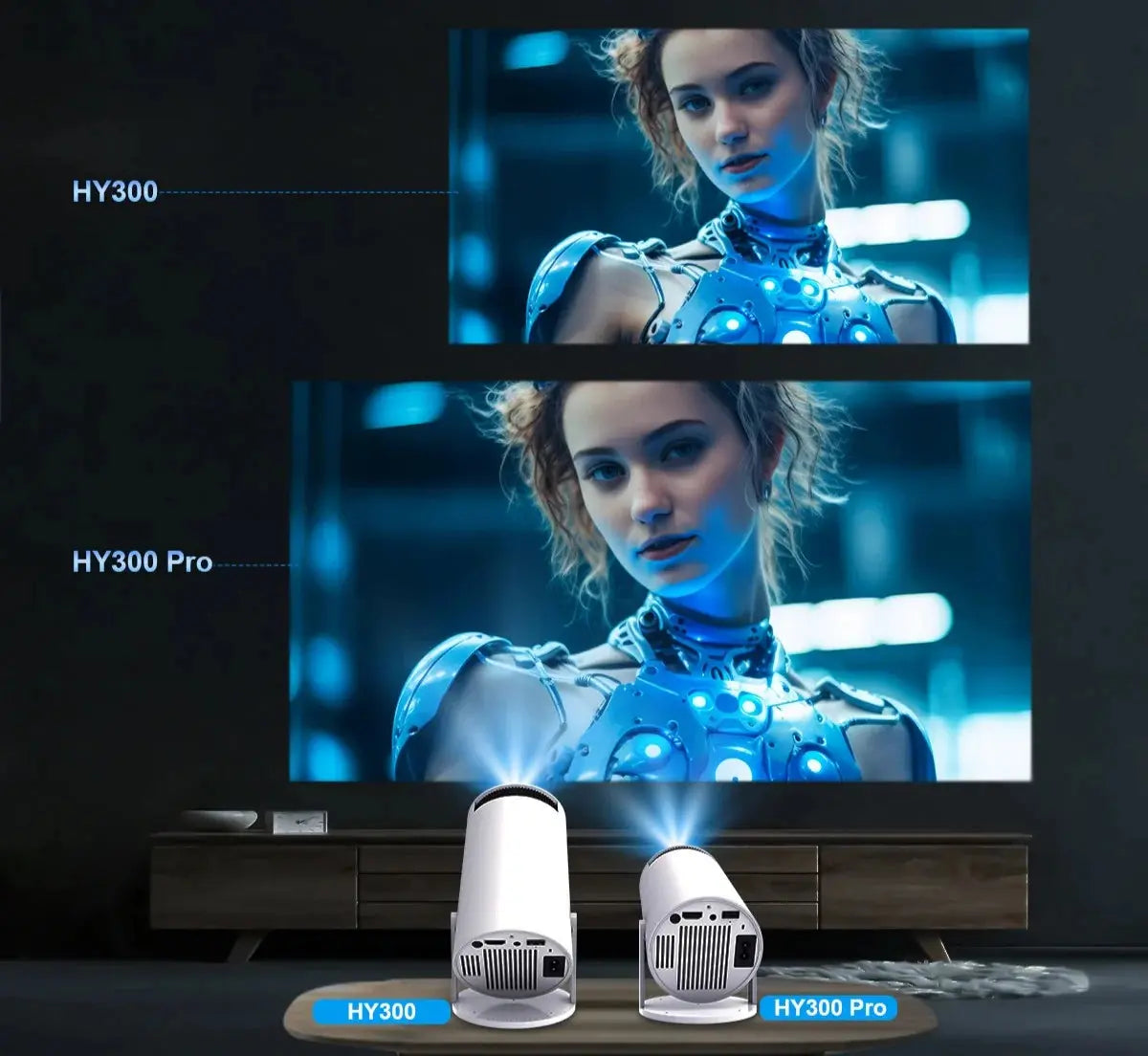 Projetor HY300 Pro 4K Android 11 Dual Wifi6 260ANSI Allwinner H713 BT5.0 1080P 1280 720P - Odame