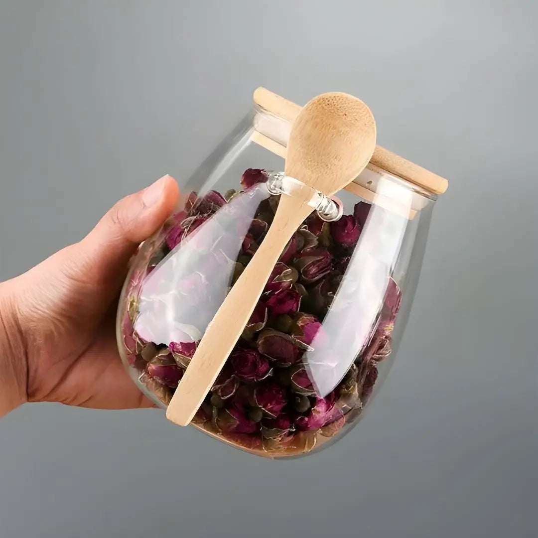 Pote de Vidro com Tampa Hermética e Colher de Bambu - Odame