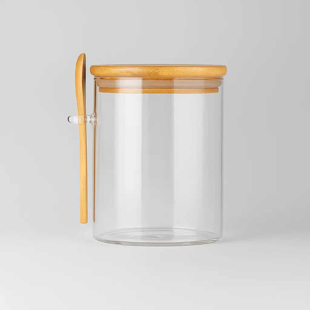 Pote de Vidro com Tampa Hermética e Colher de Bambu 280ml - Odame