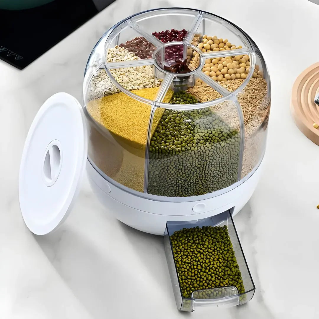 Dispensador de Grãos e Cereais: Modelo Giratório 6 em 1 - Odame